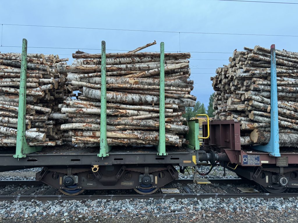 A wood freight train at Kajaani station.